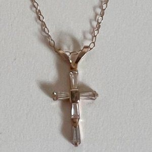 14KT Gold Baby Child's CZ Cross Crucifix Christian Dainty Necklace
